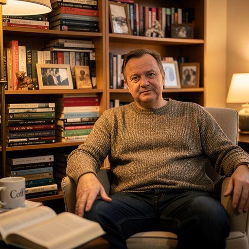 Ilustrace skupiny lidí diskutujících o knihách v příjemném prostředí knihkupectví.