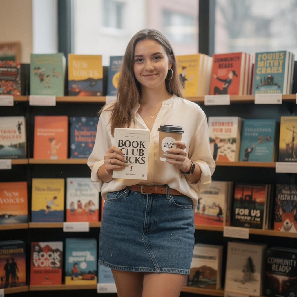 Obálky vybraných knih pro klub čtenářů vystavené na stole s dekoracemi.